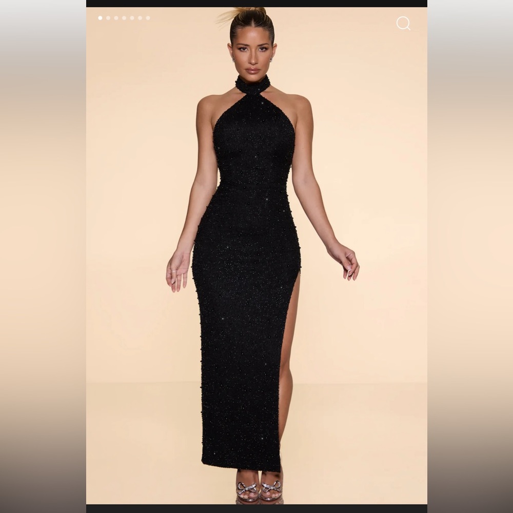 NWT Oh Polly POSITANO
Embellished High Neck Split Maxi Dress in Black Sz US 2